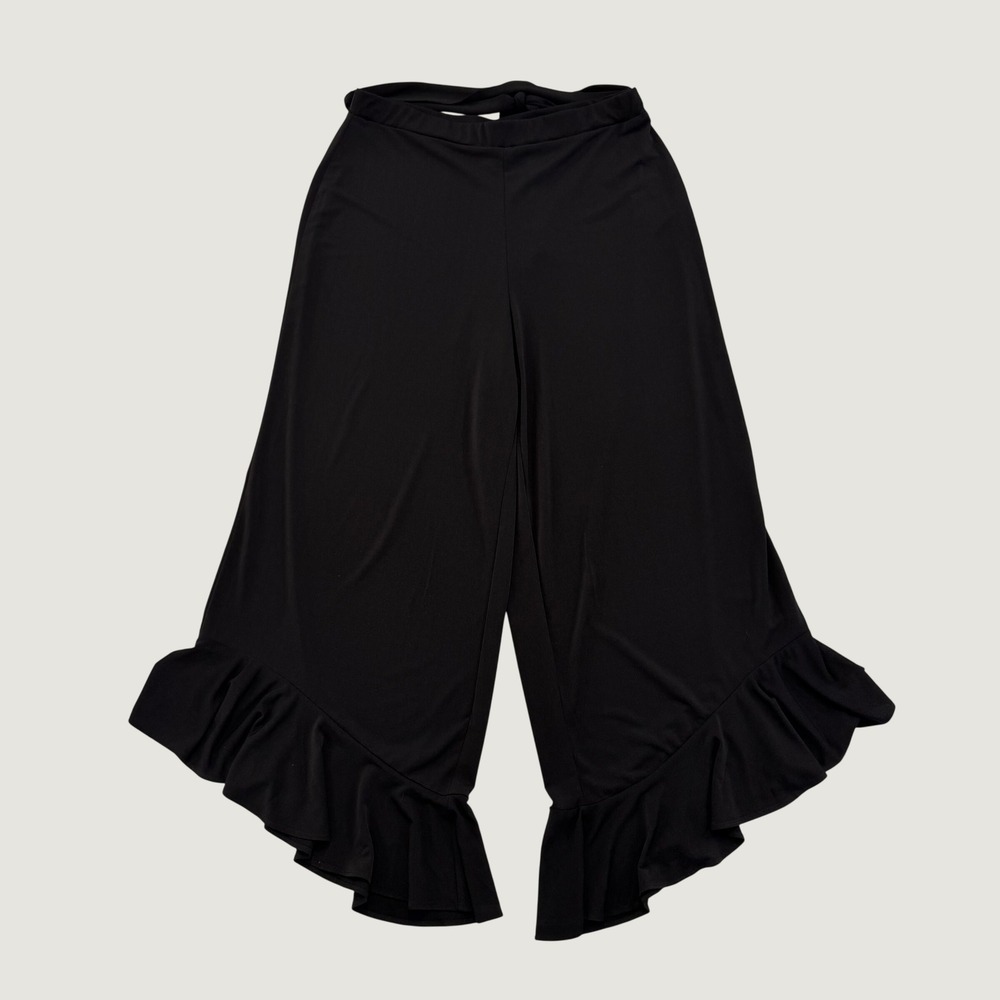 ECI New York Womens 1XL Black Wide Leg Cropped Pants Ruffle Hem Tie Waist